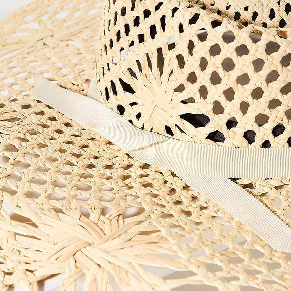 New Anthropologie Freya Open-Weave Wide Brim Straw Hat in Natural Cream Meringue main image 5